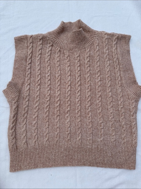 cupcakes & cashmere Sweaters - Cupcakes and Cashmere Sleeveless Cable Knit Mock Neck Sweater - Taupe